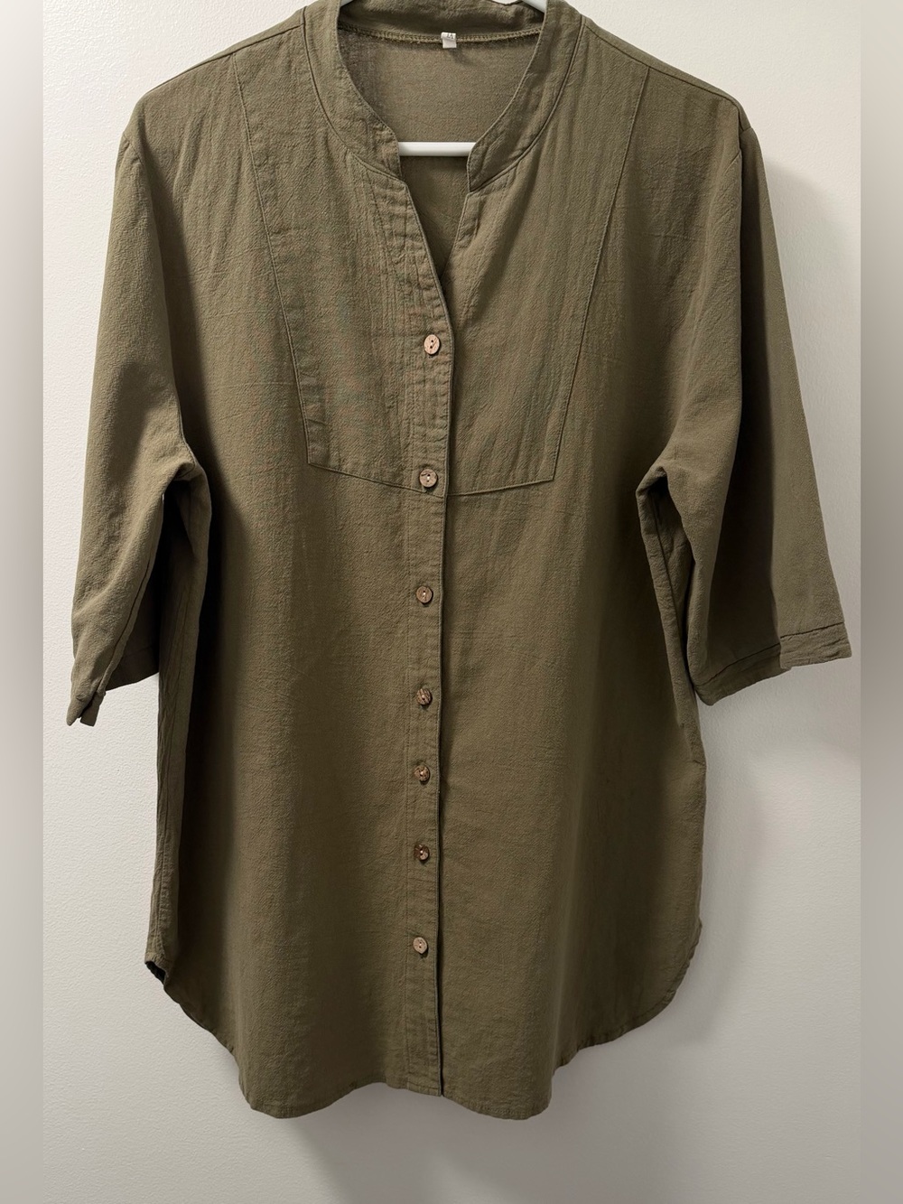 Olive Green Button-Front Tunic Blouse XL